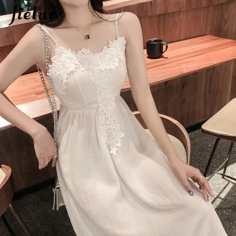 Женское платье на бретельках Jielur элегантные белые платья с открытой спиной и