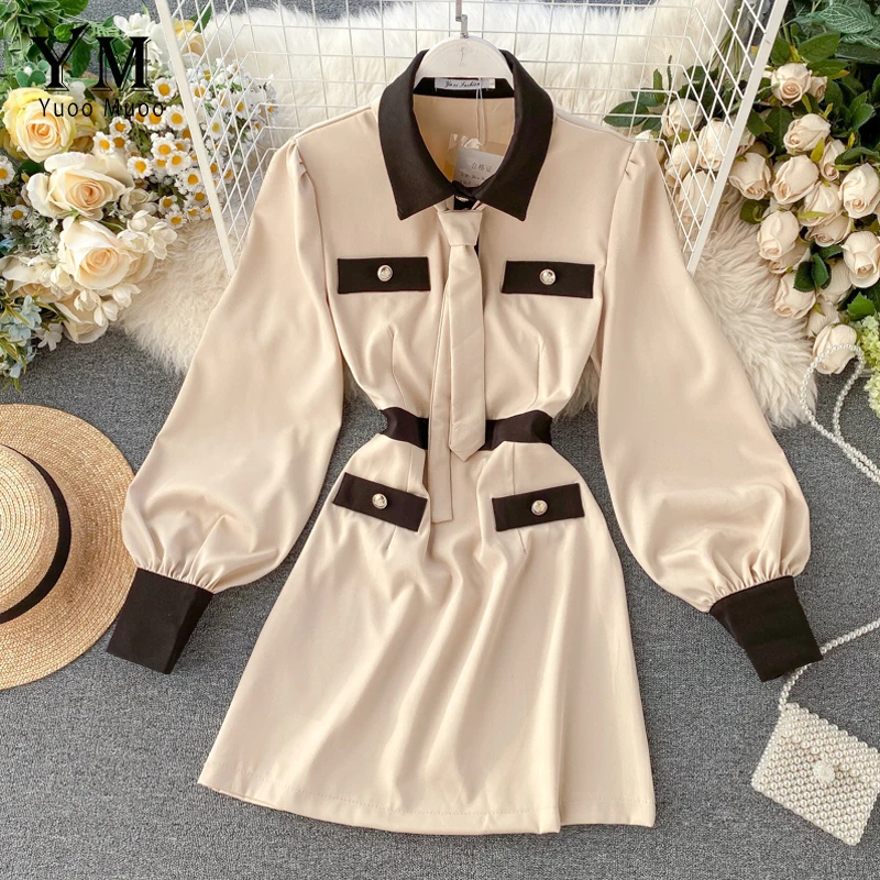 YuooMuoo женское платье-рубашка с длинным рукавом элегантное отложным воротником