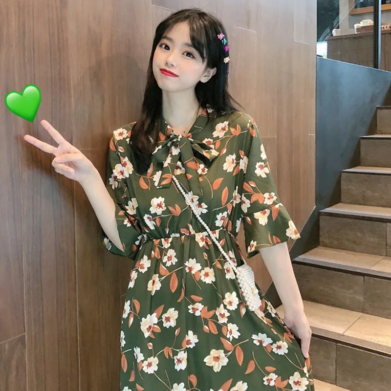 Женское шифоновое платье с круглым вырезом коротким рукавом бабочкой и