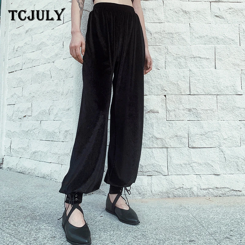 TCJULY Новые корейские модные Свободные повседневные Бархатные брюки с высокой