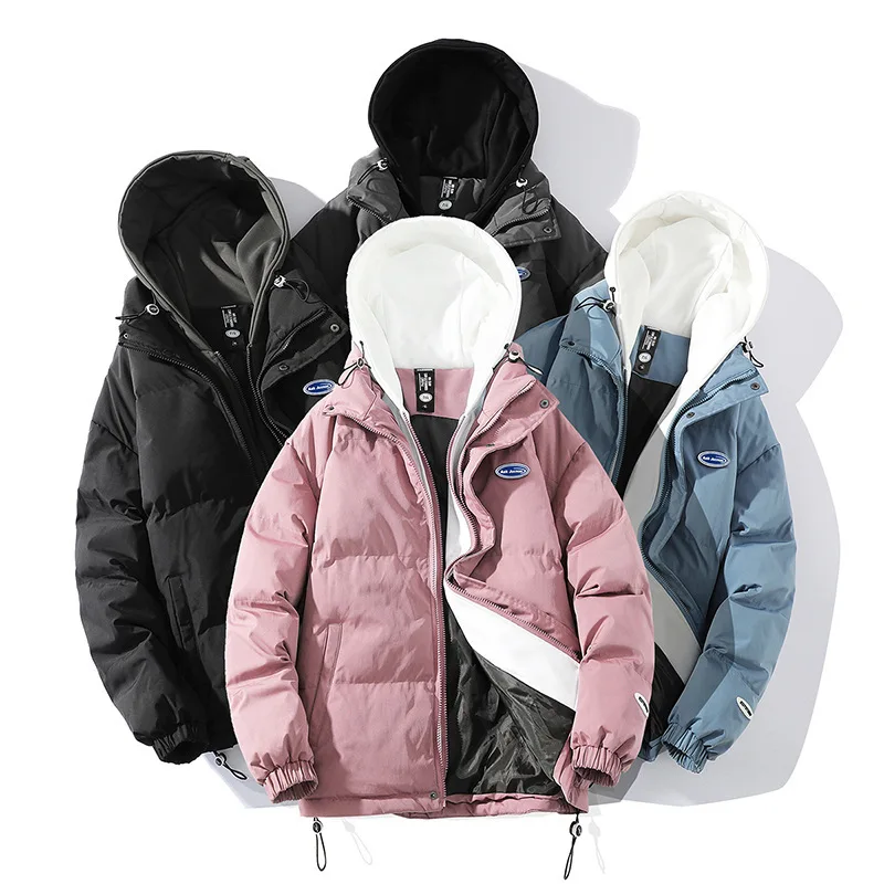 

-20 Degree Winter Down Cotton Parkas Men's Fake Two Pieces Thicken Warm Padded Jacket Hooded Outwear Casual Loose Couple Clothes