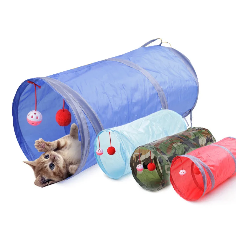 

Туннель для кошек, забавная игрушка для домашних питомцев с 2 отверстиями, Складные Игрушки для котят, щенков, хорьков, кроликов, для игр с со...