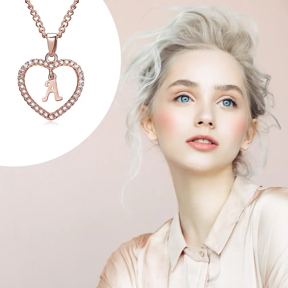 Женская простая Мода Джокер Ожерелье 26 букв вырез Циркон Письмо Сердце ожерелье