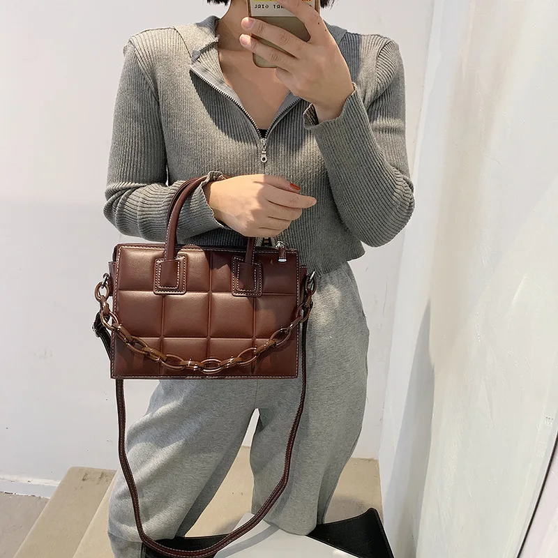 

Elegant Female Plaid Tote Bag 2021 Fashion New High Quality PU Leather Women's Designer Handbag Vintage Shoulder Messenger Flaps