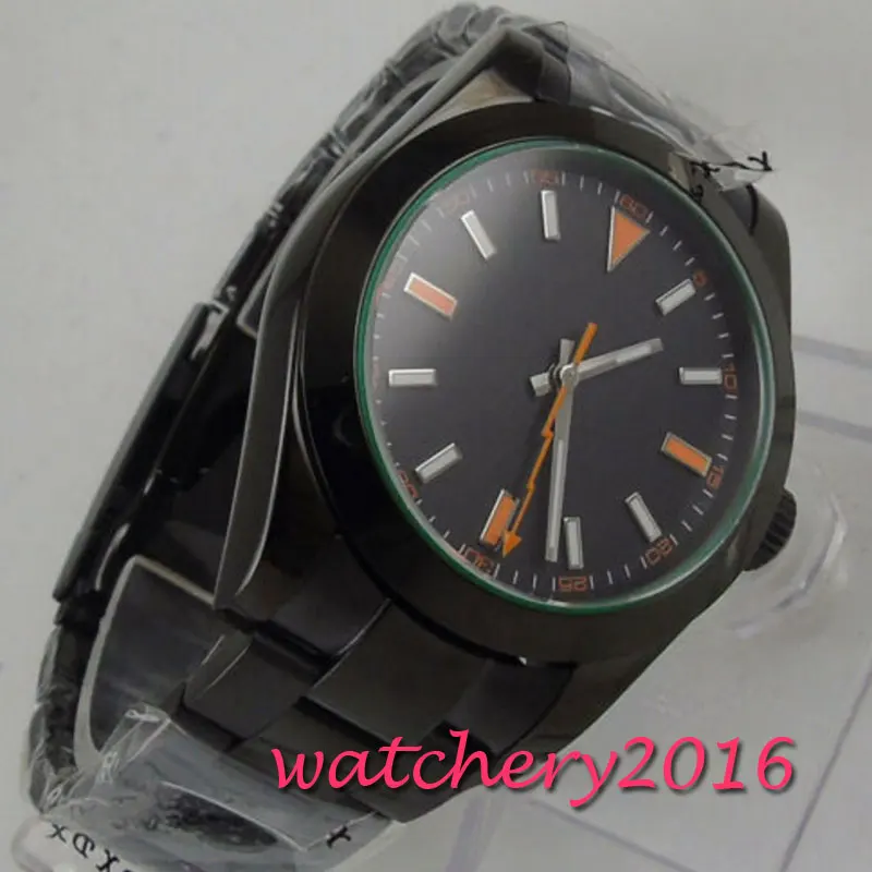 40 мм parnis черный стерильный циферблат PVD чехол сапфировое стекло автоматические