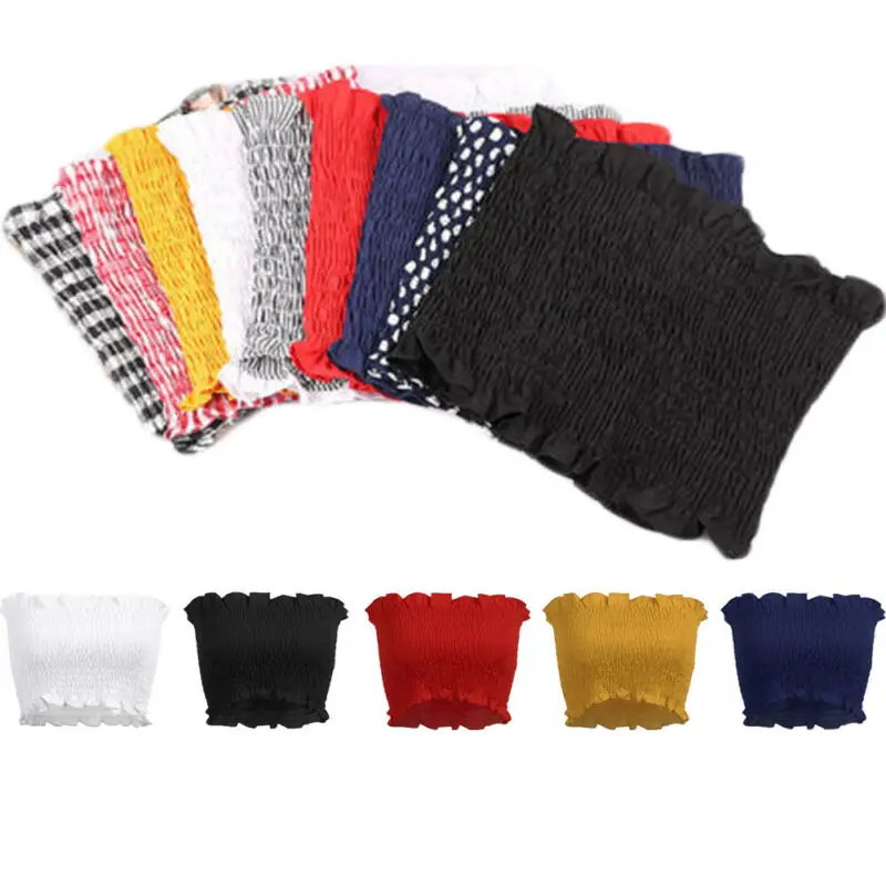 Женская эластичная блузка без бретелек укороченный топ бандо с открытыми