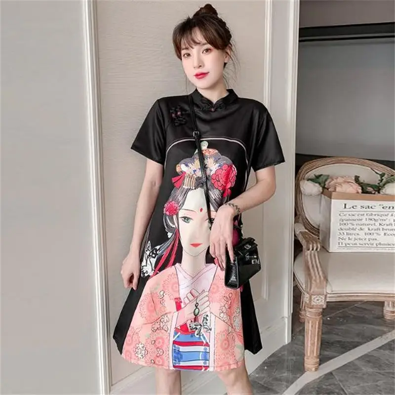 

Женское платье-Ципао в японском стиле Харадзюку, элегантное вечернее традиционное китайское платье с воротником-стойкой, размера плюс