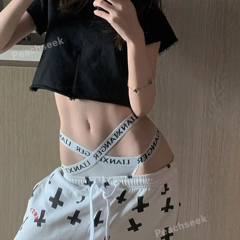 

Women's Cotton G-string Sexy Cross Strap Panties Letter Waisted Underwear Thongs Femme Hollow Out Lady Briefs Intimate Lingerie