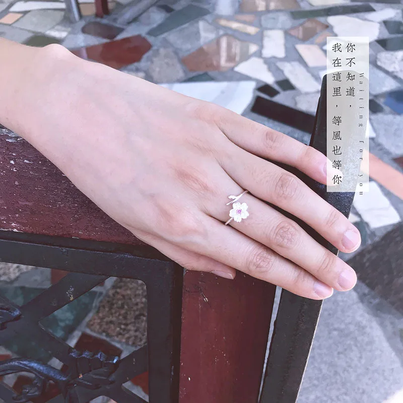 

New 925 Sterling Silver Cheery Flower Rings for Women Adjustable Size Rings Fashion Wedding Jewelry Anillos Mujer