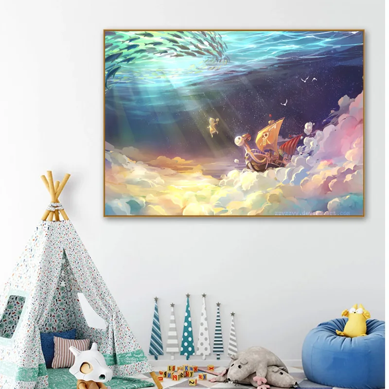 

Japanese Anime One Piece Canvas Painting Cartoon Wall Art Posters and Prints Canvas Children's Bedroom Home Decor Frameless