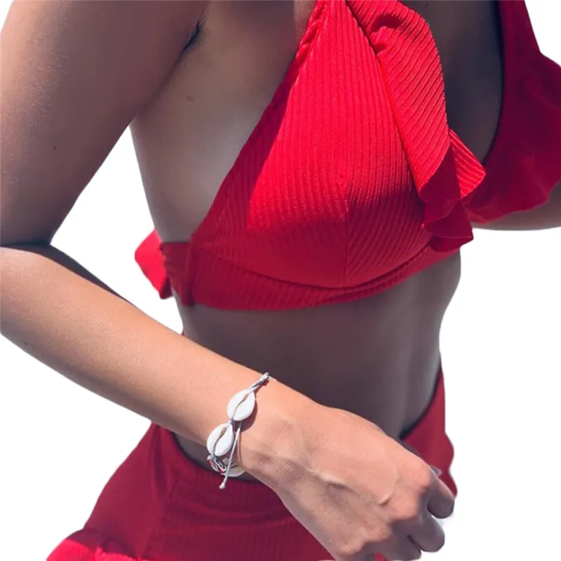 2020 пикантные однотонные Цвет бикини со сборками Для женщин пуш ап Мягкий Твердый