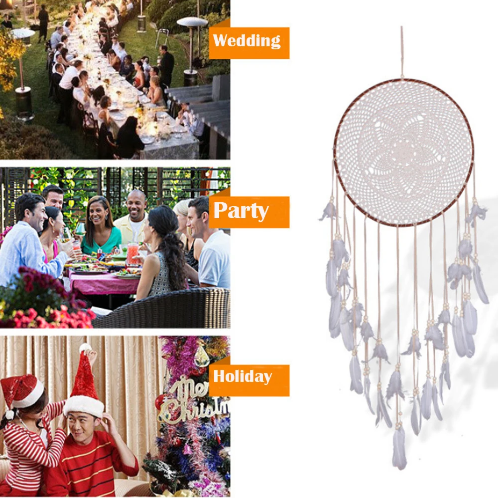 

1pc Big Dream Catcher Nordic Style White Feather Wind Chime Kids Room Home Hanging Decoration Wedding Party Supplies 110-120cm
