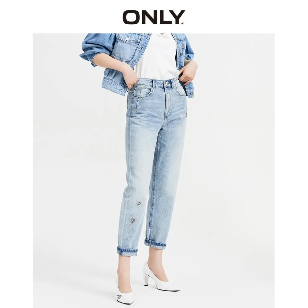 Женские светильник мые джинсы из 100% хлопка с высокой талией |