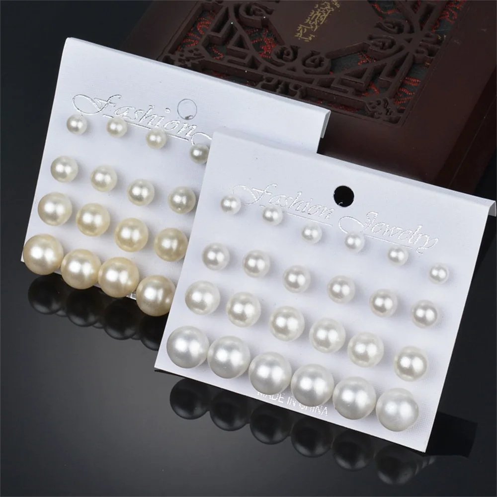 

12pair/set Imitation Pearl Stud Earrings for Women Korean Fashion Jewelry Female Ladies Girls Simple Style Elegant Earrings