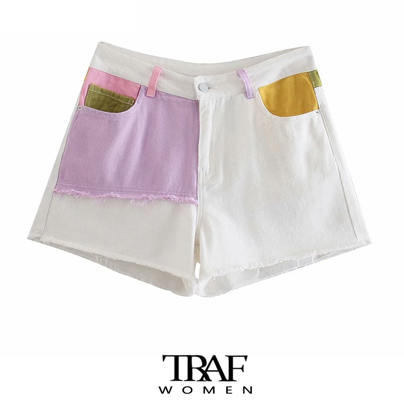 

Женские джинсовые шорты с бахромой, завышенной талией и молнией