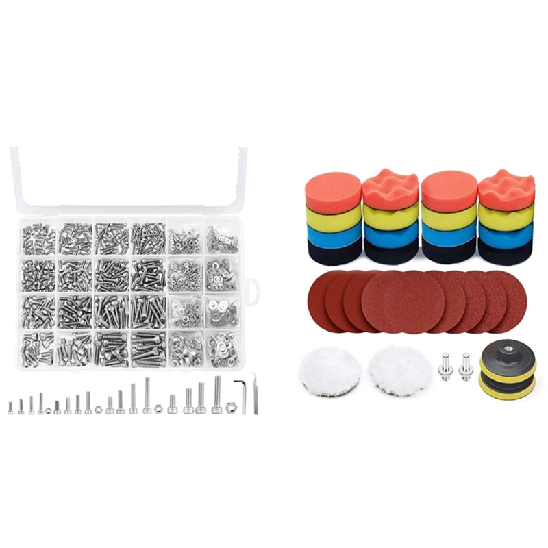 

Polishing Pad Kit, Car Foam Drill Bit Polishing Pad & Hexagon Head Cap Machine Screw, Precision Metric Round Flat Head