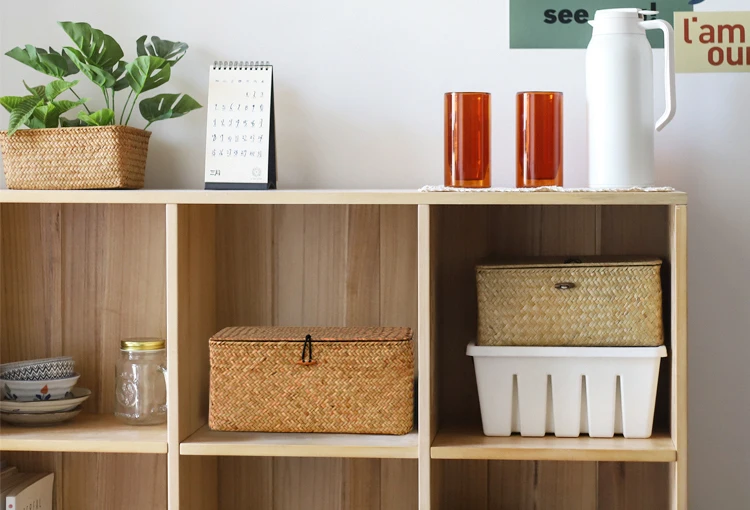 Соломенная плетеная коробка для хранения настольный контейнер косметических