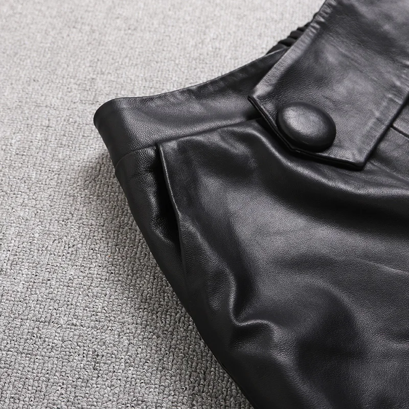 England style great quality ealstic waist real sheep leather pants Spring female A buckle was thin pencil leather Pants F1052
