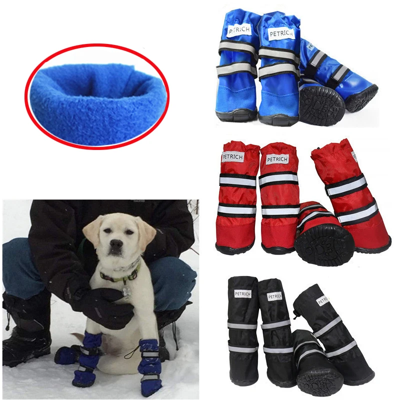 4pcs Winter Pet Dog Rain Snow Boot Warm Shoes Anti-slip Footwear Sock Waterproof Sneaker Costume для собак | Дом и сад