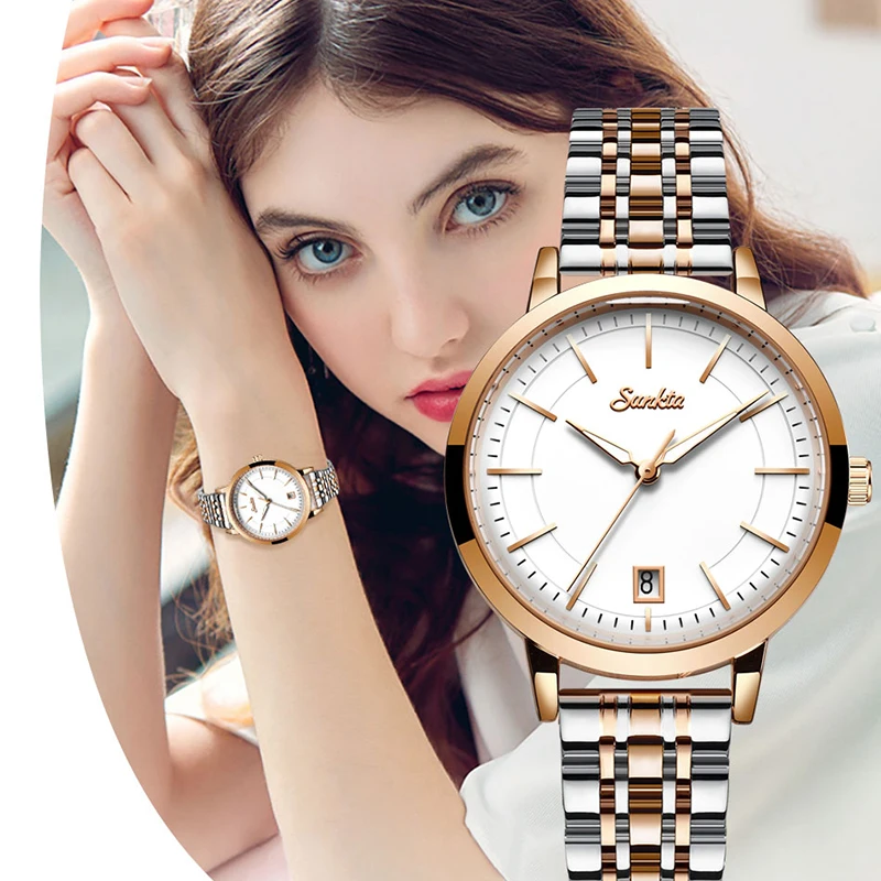 Женские часы SUNKTA лучший бренд роскошные кварцевые водонепроницаемые женские