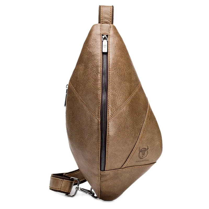 light brown BULLCAPTAIN мужские модные повседневные одноцветные сумки на плечо многофункциональные мужские повседневные сумки через плечо из натуральной кожи - Color: light brown