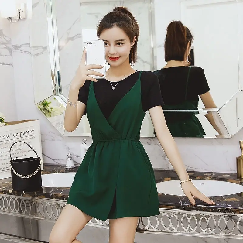 

Women 2021 Summer New Fashion Two-piece Suits Female O-neck Solid Color Pullover Tops Ladies Loose Wide-leg Shorts Sets K13