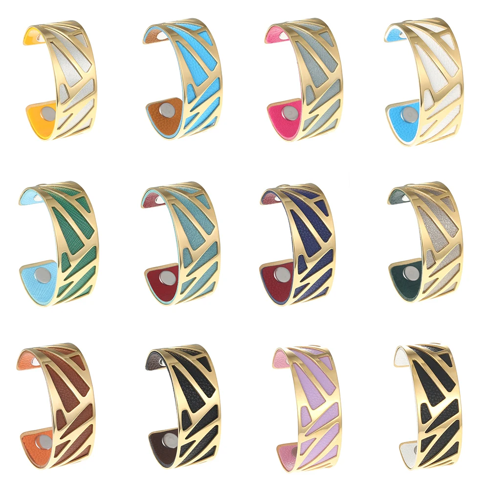 Cremo Wide Arm Cuff Bracelet Manchette Femme Georgette Infinit Gold Bangles Stainless Steel Reversible Leather Pulseira | Украшения и