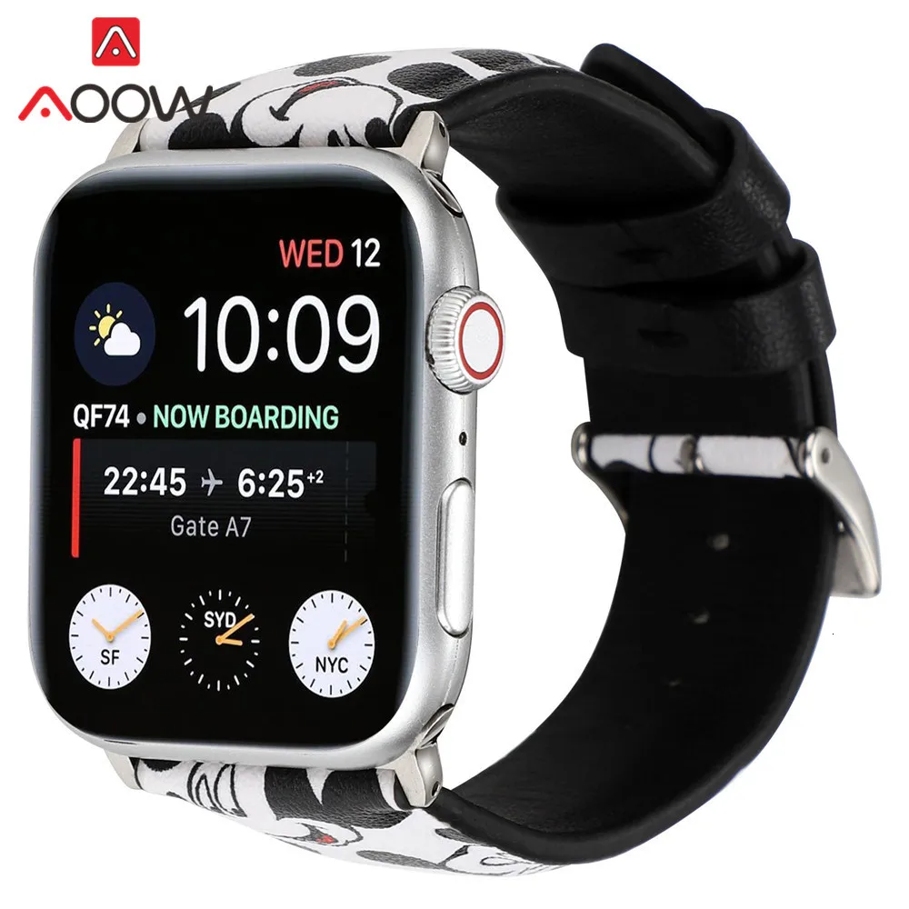 Кожаный ремешок для часов с мультяшным принтом для Apple Watch 40 мм 44 мм 38 мм 42 мм Микки браслет с подвеской в виде мыши ремешок для iWatch 1 2 3 4