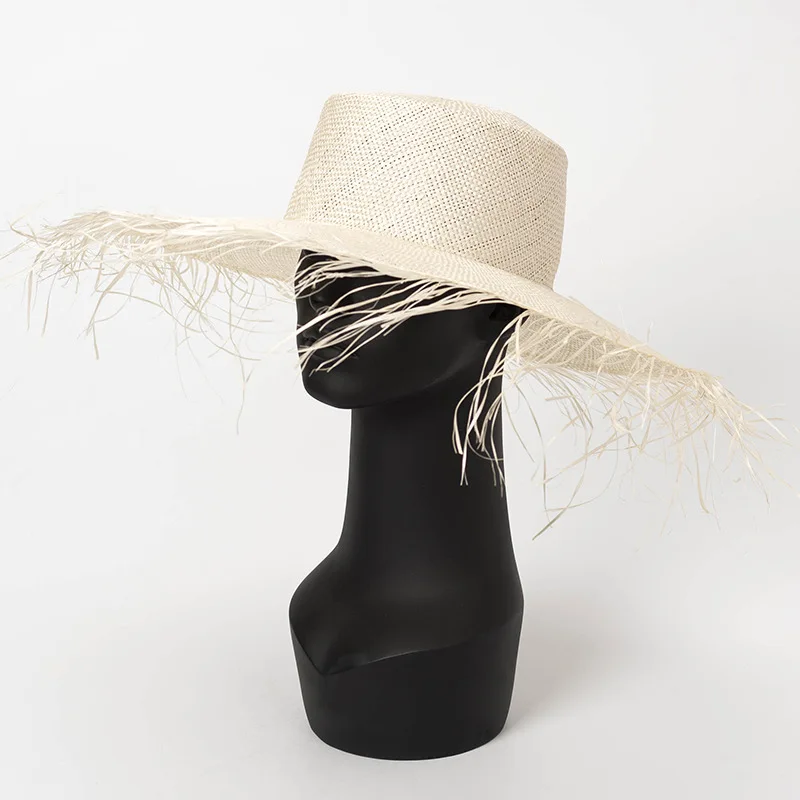 

New Sisal Straw Hat For Women Fashion Handmade Flat Beach Hat Ladies High-end Party Hat Accessories S1075