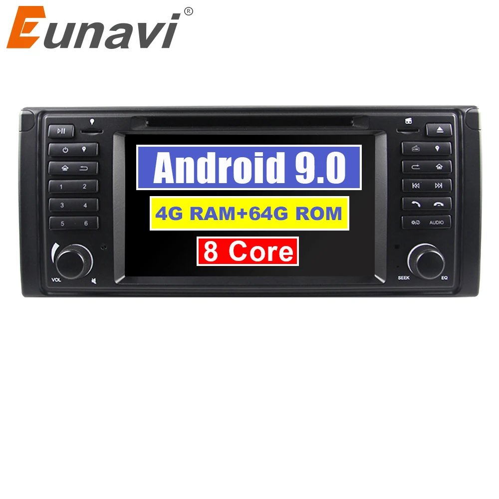 Автомобильный мультимедийный DVD плеер Eunavi one 1 din Android 9 для BMW E39 1996 2003 E53 X5