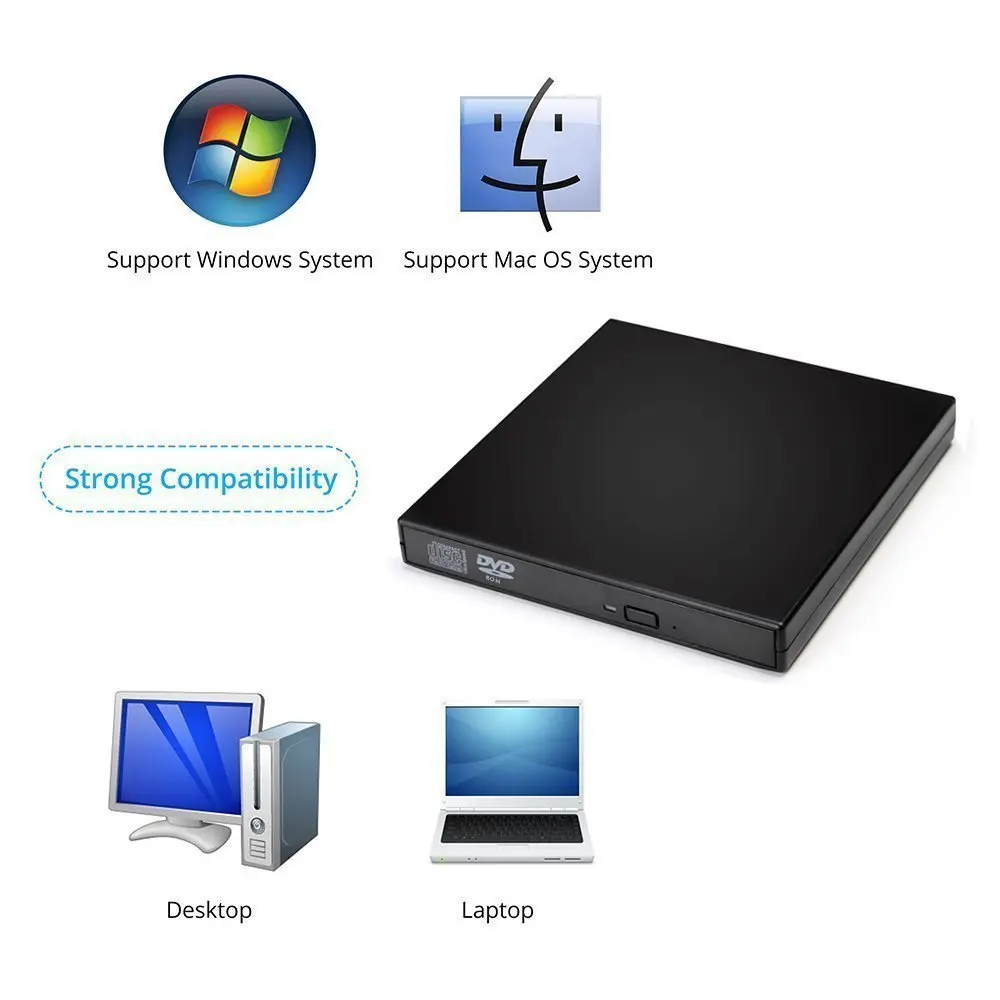 Тонкий внешний оптический привод USB 2 0 DVD комбинированный проигрыватель CD RW