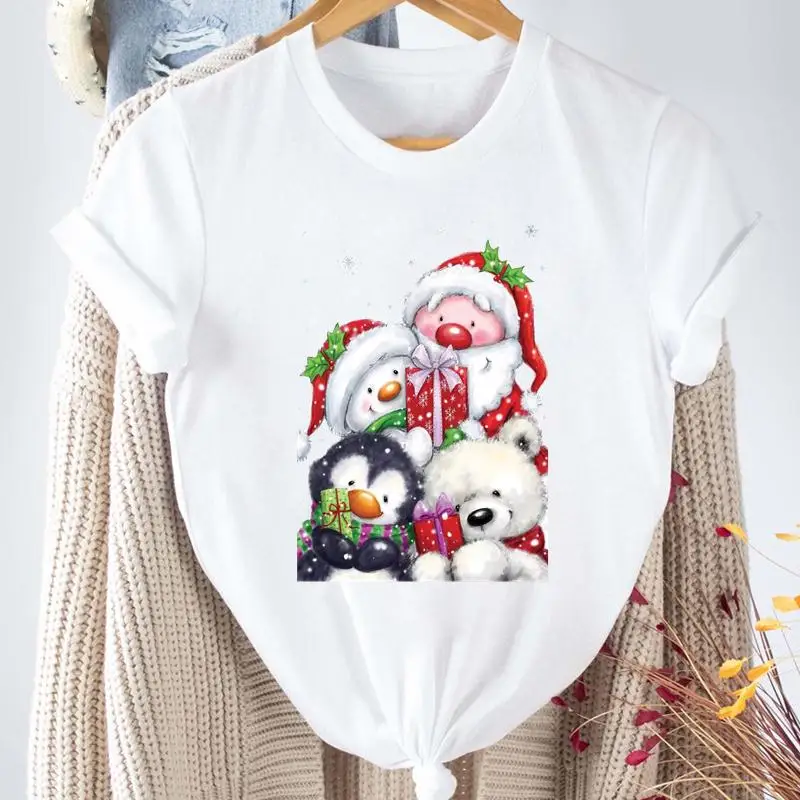

Женская Повседневная футболка с рисунком, забавная зимняя футболка с рождественским принтом Санта-Клауса, для праздника, 2019