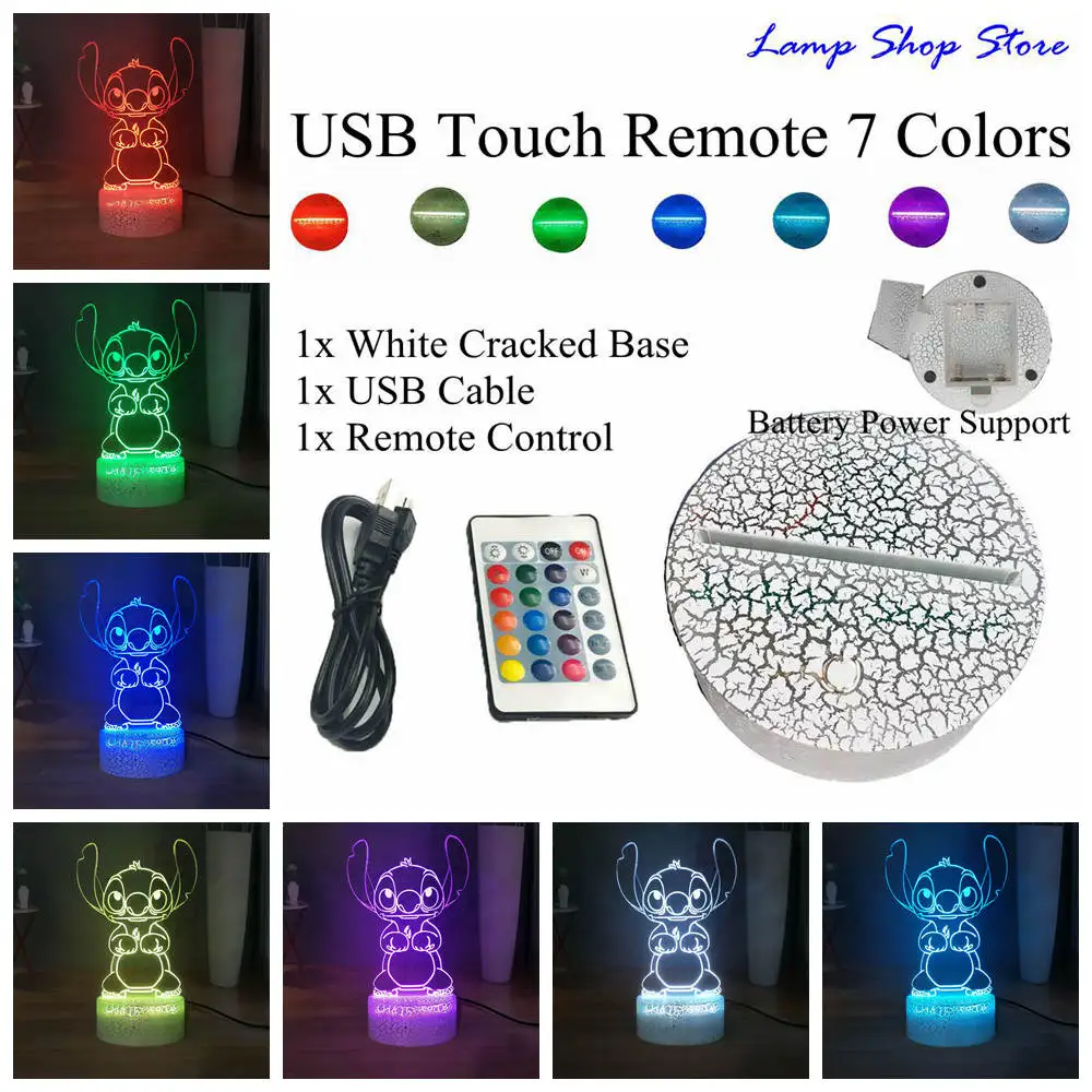 W-USB Remote 7colors Милые Прошитые светодиодный Ночной светильник мультфильм Акриловые RGB многоцветный USB 3D Иллюзия ночной сон лампа лучший подарок на год - Испускаемый цвет: W-USB Remote 7colors