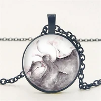 couple kitty cat art photo cabochon glass pendant necklace couple kitty cat jewelry accessories for womens mens creative gifts