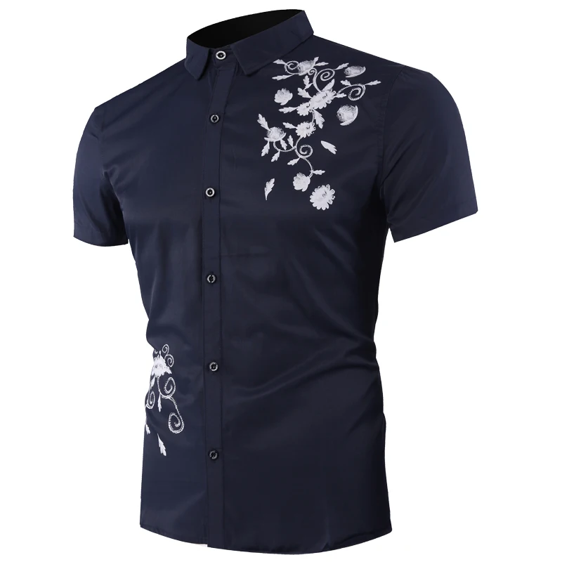 New style Men's Floral Shirt Short Sleeve Casual Shirt Fashion Rose Flower Printed lapel Collar Slim Fit Shirt For Mens Clothin