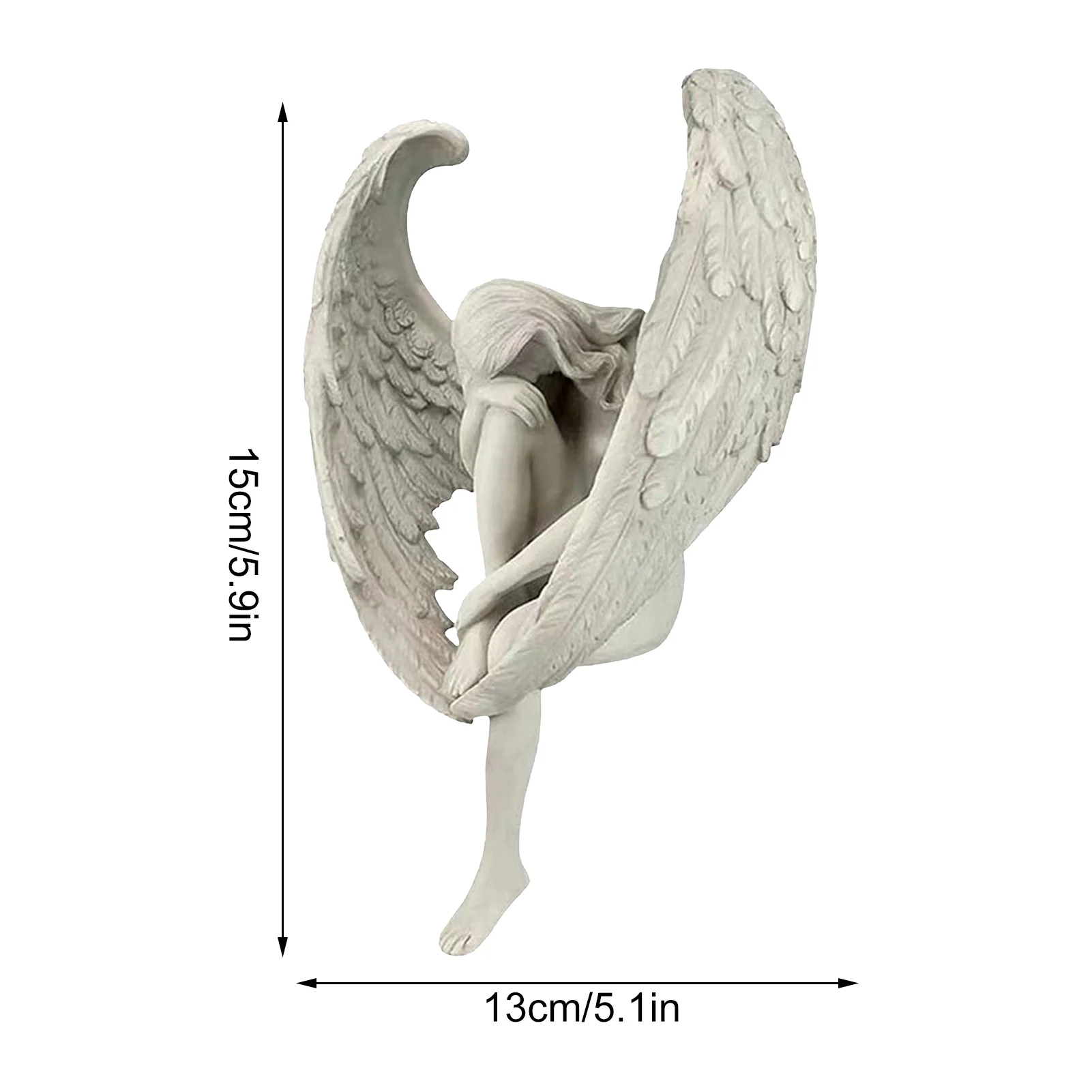 

The Anguished Angel Long-Winged Sitting Statue Resin Sorrowful Figure Memorial Cemetery Statues Crying Garden Outdoor Decoration