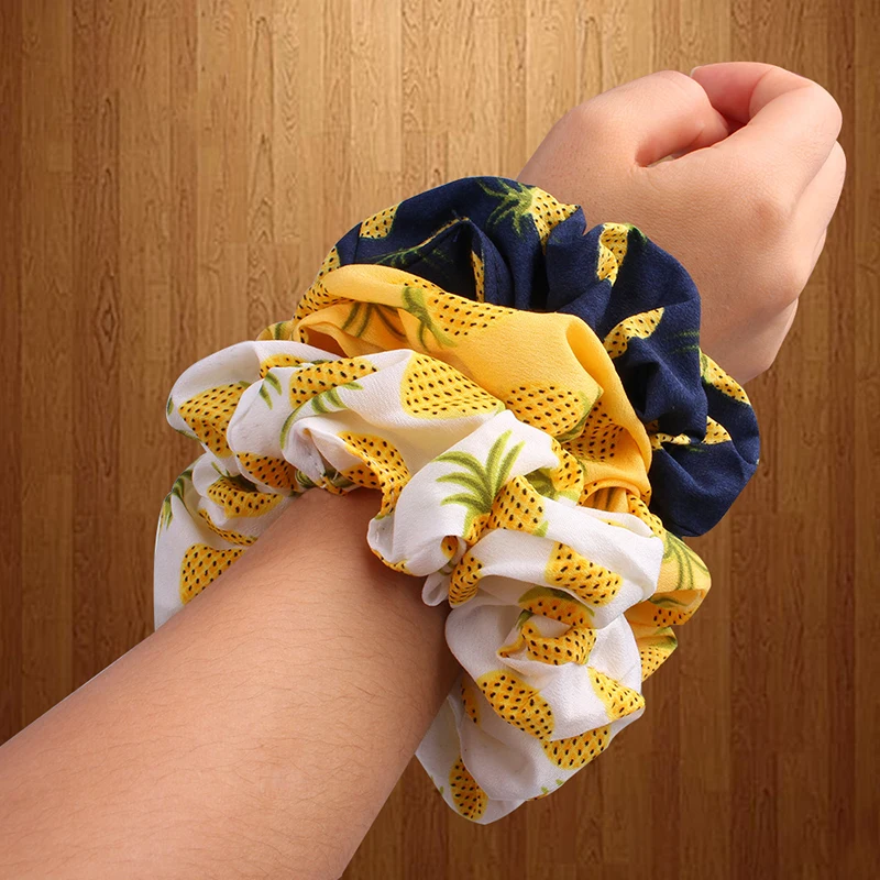 

Korean Women Hearwear Girls Hair Bands Striped Lady Scrunchies Ponytail Hair Female Holder Rope Pineapple Print Hair Accessories