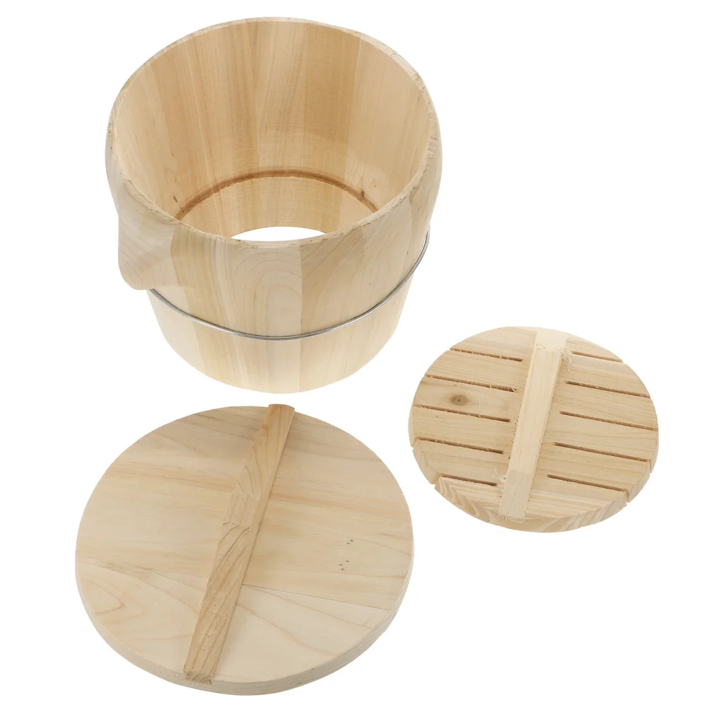 

1pc Wooden Flat Lid Rice Steamer Unique Steamed Rice Bucket for Kitchen