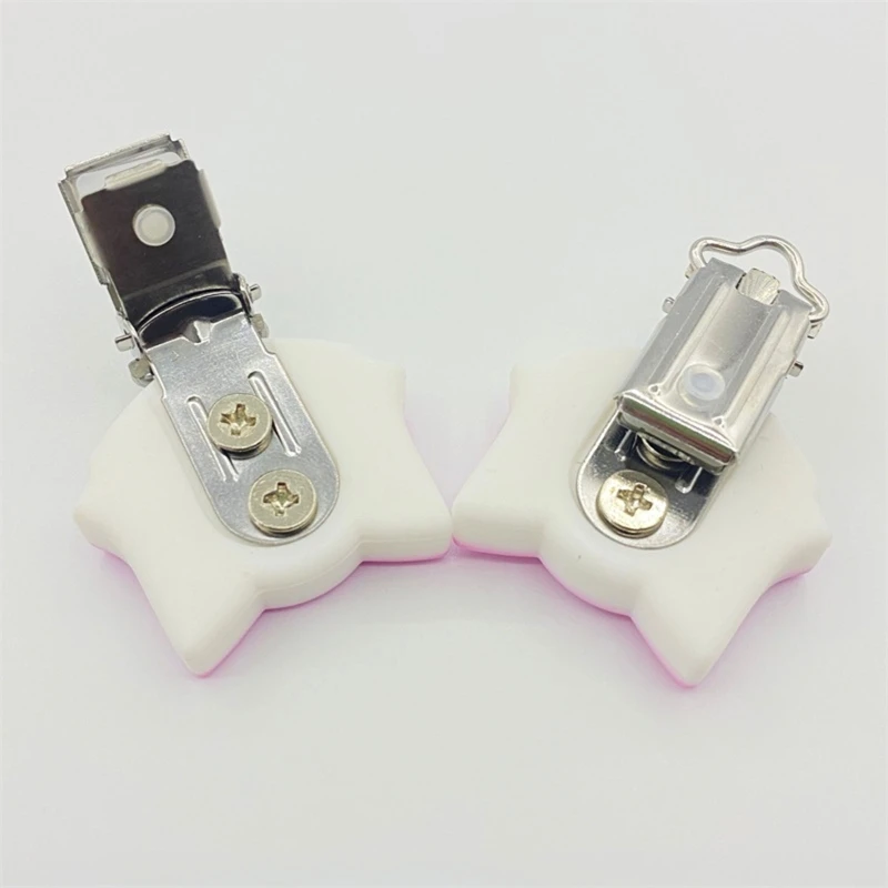 

2 Pcs Cartoon Animal Pacifier Clips Food Grade Silicone Baby Teether Safety Clasp Dummy Chain Holder DIY Nipple Toys