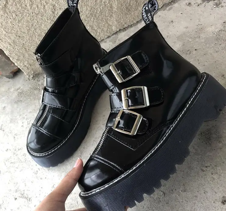 Женские ботильоны в британском стиле ботинки до щиколотки панк на платформе и