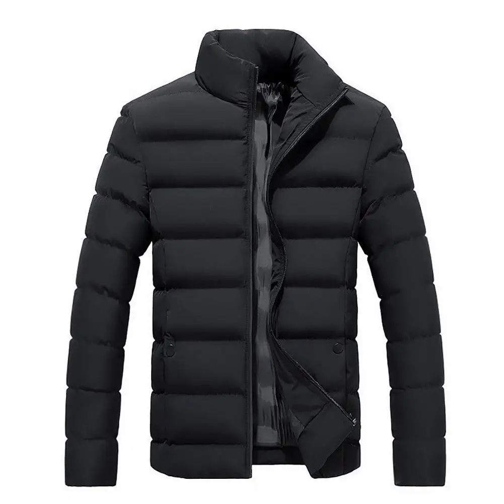

Stand-up Collar Men Coat Zipper Design Solid Color Soft Touching Winter Jacket Men Casual for Daily Wear Men Clothing Black xxxl