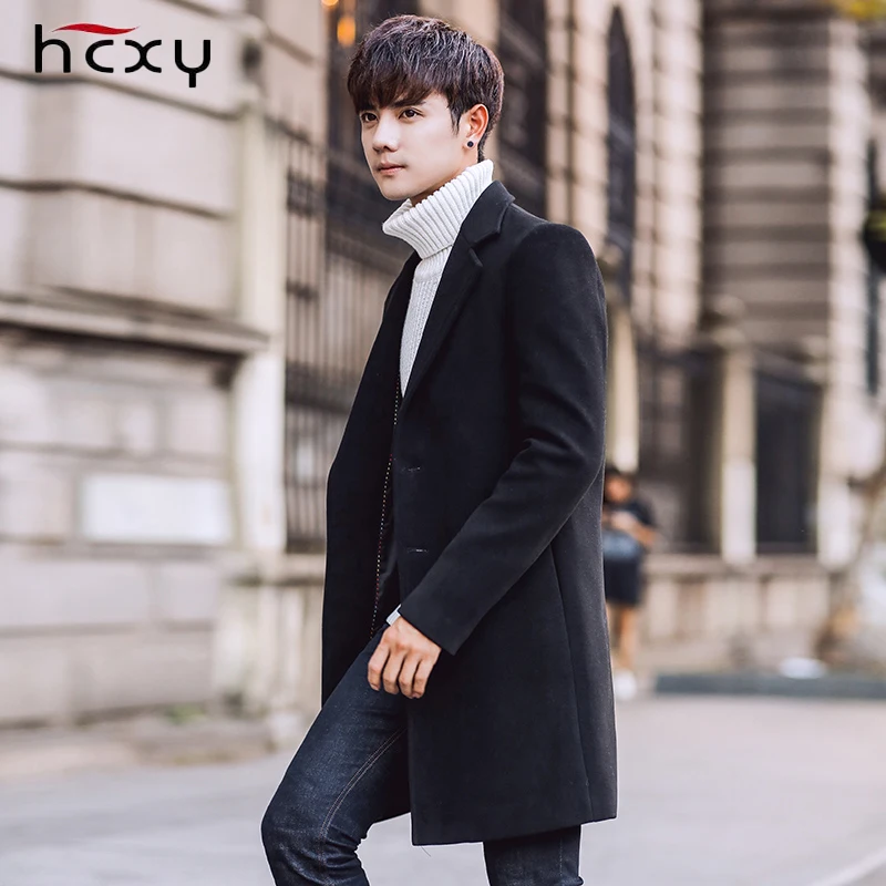 HCXY2019 Мужская шерстяная куртка Корейская тонкая ветровка средней длины
