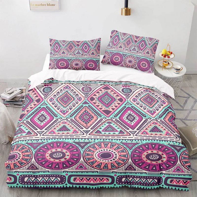 

Tribal Style Diamond Pattern Bedding Set,AU 245210 Duvet Cover Set With Pillowcase, 260220 Quilt Cover,EU Blanket Cover