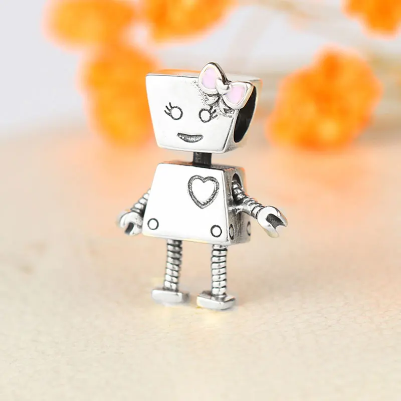 Новинка 2019 925 пробы Серебряный эмалированный робот Bella Bot из бисера подходит для