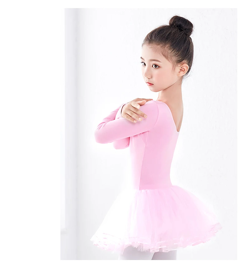 New Arrivals Children Ballet Tutu Gymnastics Dance Dress Girls Long Sleeve Pink Dance Dress for Ballet