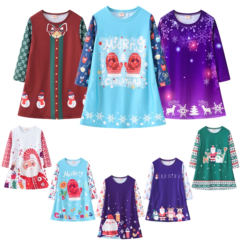 

New Autumn Children Clothing Cute Cartoon Print Baby Girls Dress for Christmas Gift Kids Long Sleeve Soft Casual Dresses Vestido