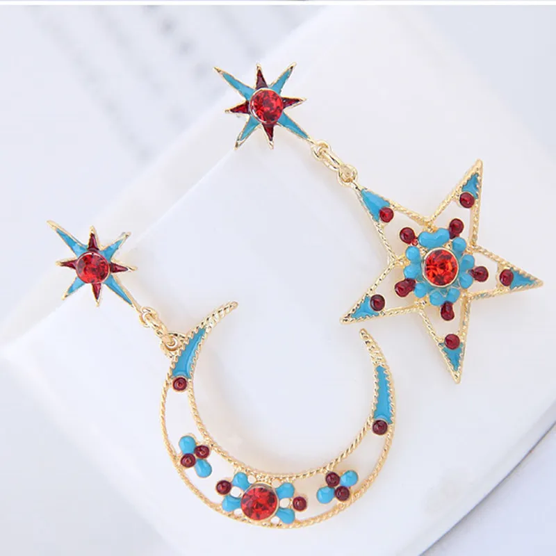 Женские эмалированные Серьги Kymyad асимметричные серьги в форме звезды и Луны