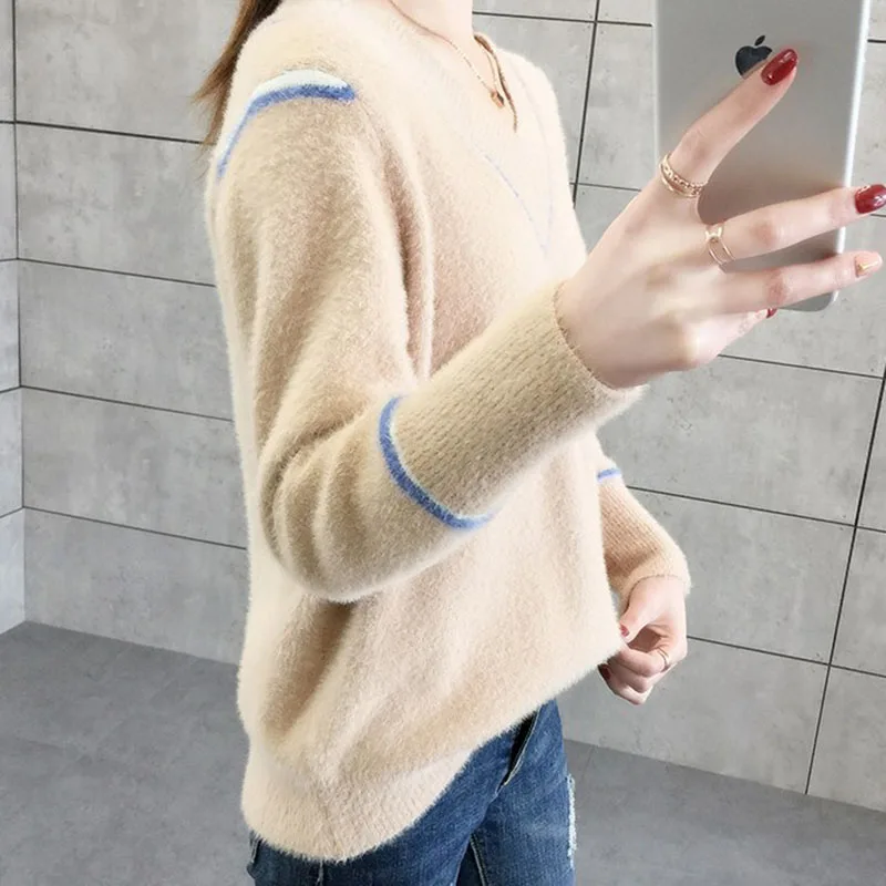 Женские свитера ярких цветов Модный осенне-зимний теплый мохеровый пуловер с