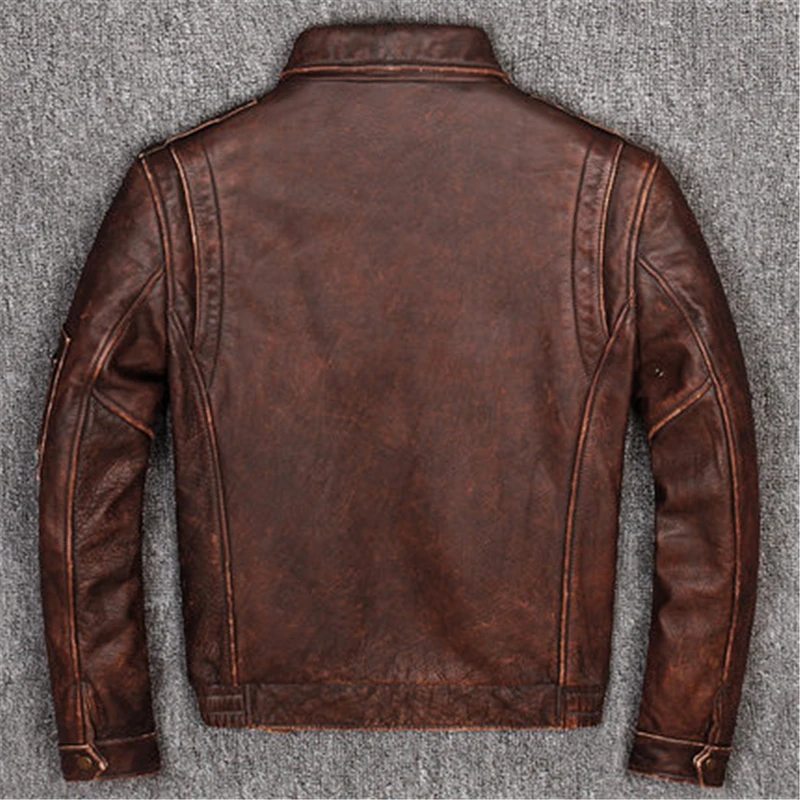 

Shipping Men's Free Thick Cow Genuine Leather Classic Bomber Jacket Vintage Warm Motorcycle Biker Coat