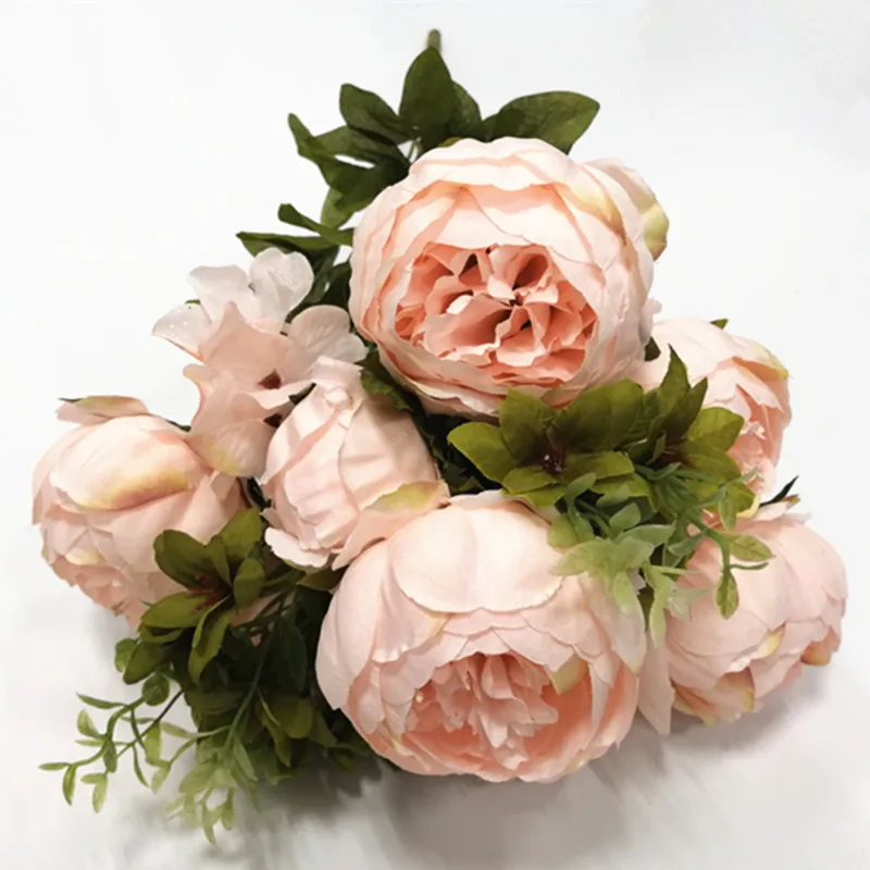 13 heads Pink 1 букет, 13 голов, Искусственный Пион, Шелковый цветок, искусственные цветы, осень, яркий пион, Искусственный лист, свадебное украшение для дома, вечеринки, Рождества - Цвет: 13 heads Pink